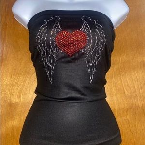 NEW  heart w/wings RHINESTONE tube top  ONE SIZE
